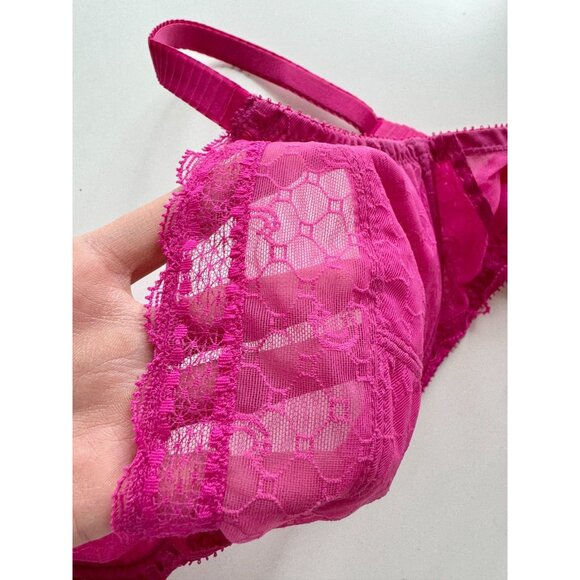 CHANTELLE Fuchsia Pink Embroidered Logo Lace 38Balconette Bra, Size 34DDD - Picture 4 of 12